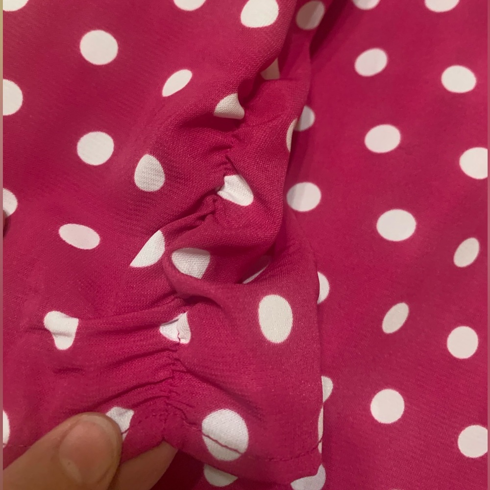 Susan Graver Polka Dot Shirt with Ruched Sleeves - Picture 4 of 10